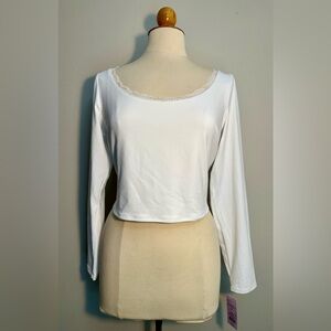 NWT Wild Fable Long Sleeve White Open Tie Back Lace Trim Size XL Top